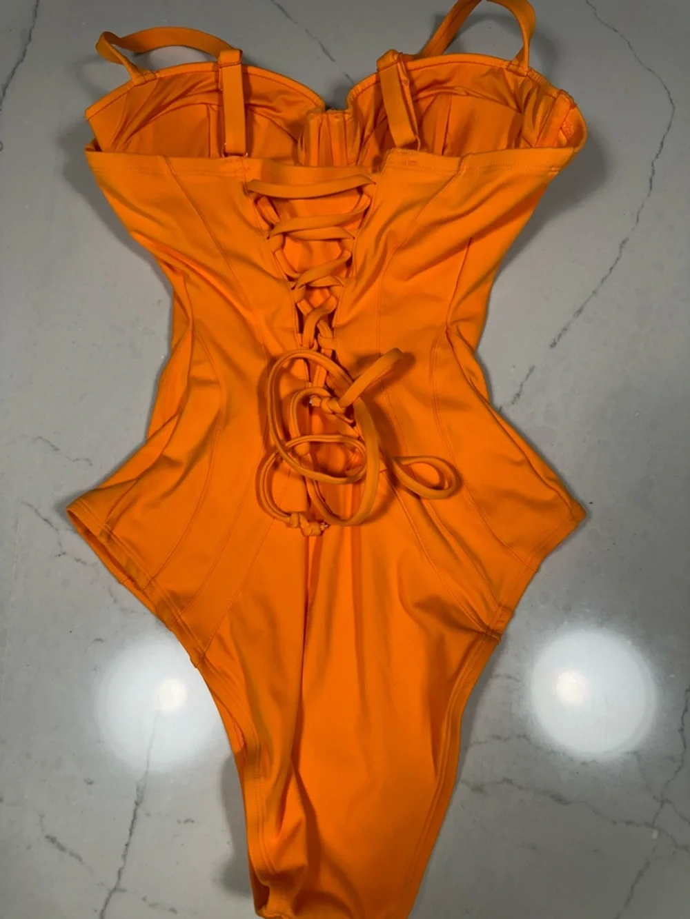Orange One-Piece Swimsuit with Underwire Cups - Picture 4 of 5